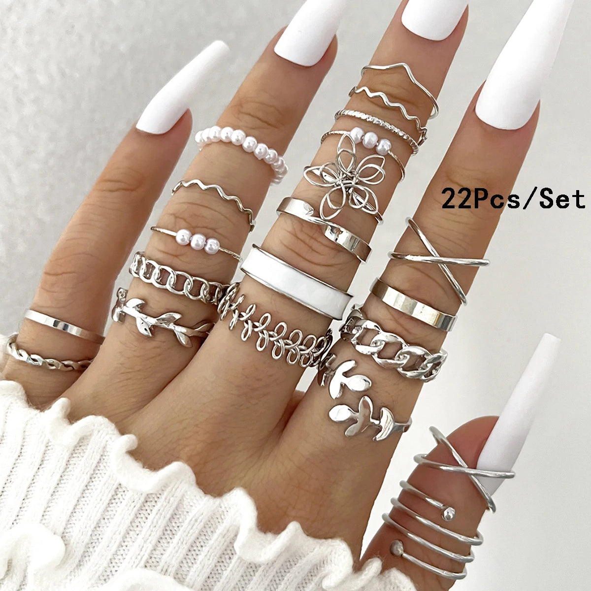 23pcs Fashion Knuckle Rings Set for Women Crystal Star Moon Eye Wave