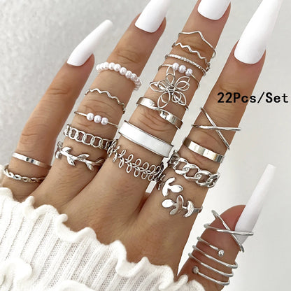 23pcs Fashion Knuckle Rings Set for Women Crystal Star Moon Eye Wave
