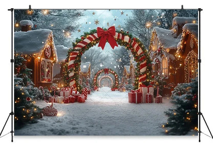 Christmas Gingerbread House Candy Vine Arch Theme Banner Background, Birthday Party, Home Decoration Photography Backdrop Cloth