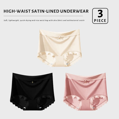 FallSweet 3Pcs Ice Silk Panties for Women Seamless High-Rise Briefs Plus Size Underwear Boyshort Sexy Lingerie for Everyday Wear