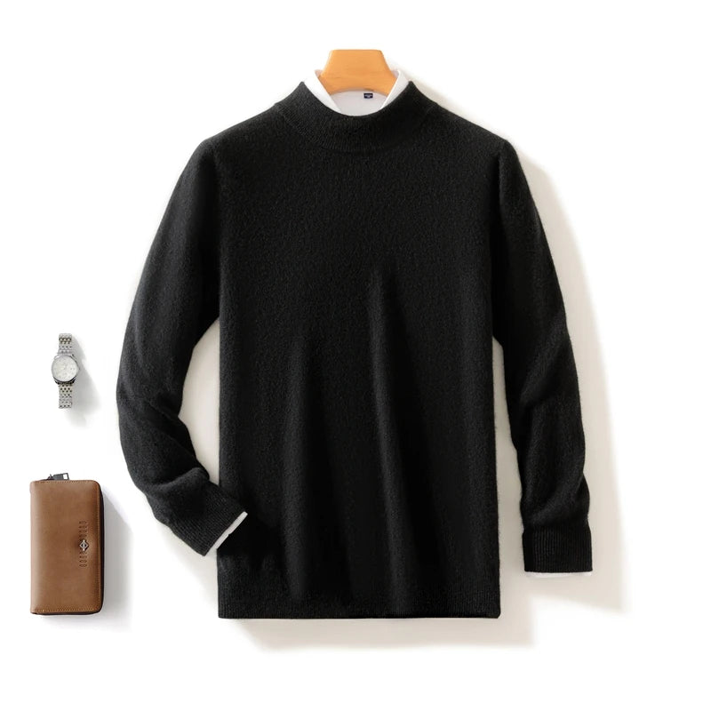 Fall/Winter New Wool Pullover Sweater Cashmere Shirt Men's Semi-high Neck Long Sleeve Loose Knitted Bottom Shirt
