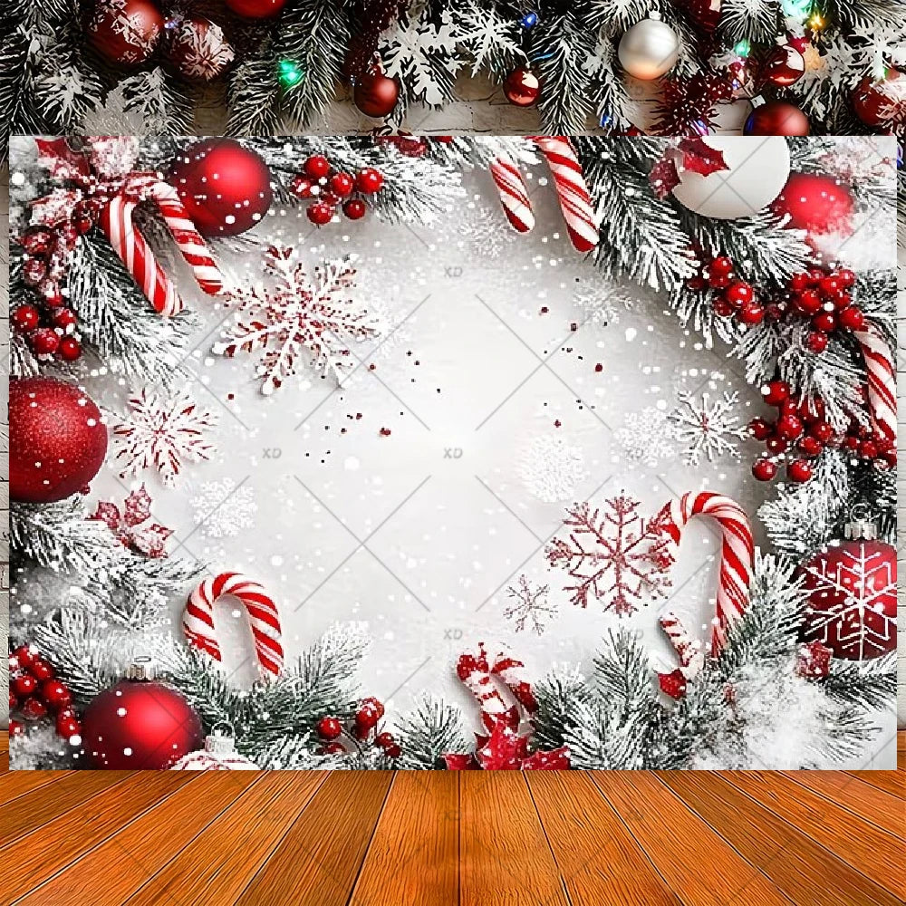 Winter Christmas Candy Vine Arch Theme Banner Background, Children's Birthday Party, Home Decoration Photography Backdrop Cloth