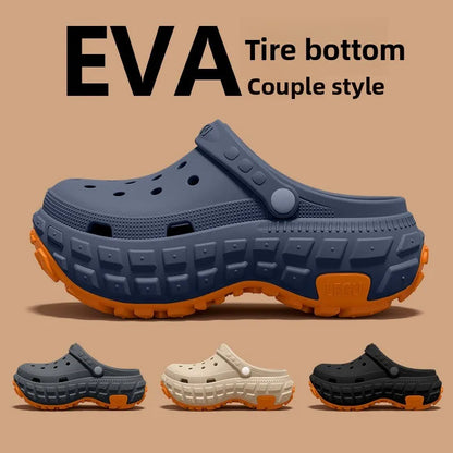Thick soled perforated shoes for men, trendy summer outerwear, anti slip, wear-resistant, non smelly driving sandals for men