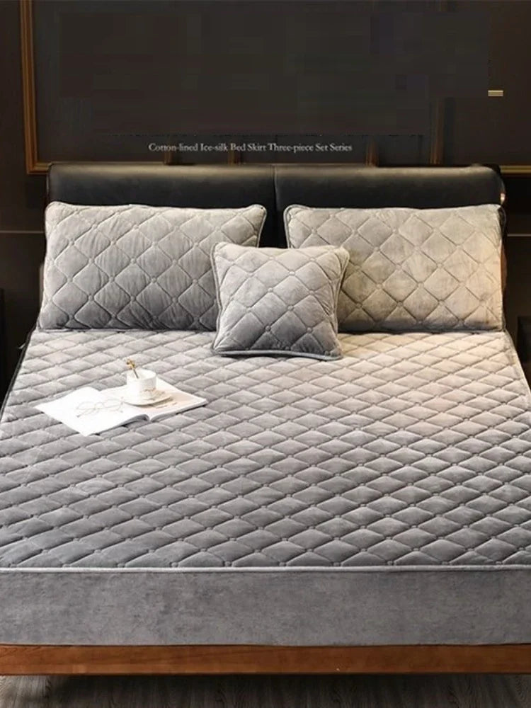 Plush thickened quilted mattress cover warm and soft crystal cotton sheet quilted mattress cover does not include Pillowcase