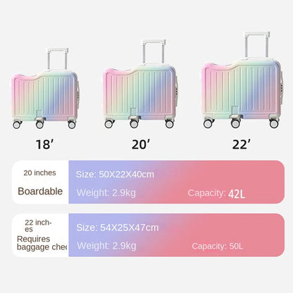 Gradient Color kids' Luggage Can Ride Small Travel Boarding Box with Cup Holder and Combination Lock 20/22inch Suitcase Children