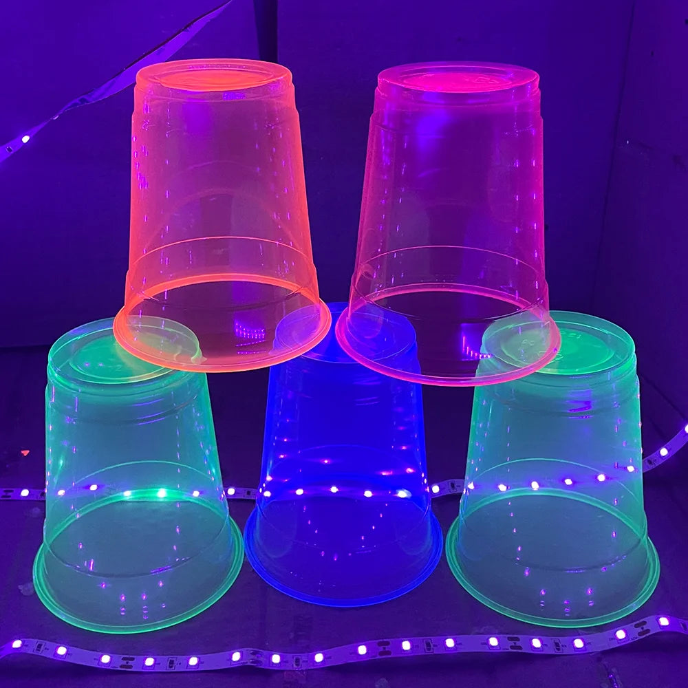 40pcs Neon Party Glass 12 OZ Disposable Glow Cups UV Black Light Reactive Neon Party Decoration Fluorescent Plastic Cup Supplies