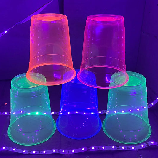 40pcs Neon Party Glass 12 OZ Disposable Glow Cups UV Black Light Reactive Neon Party Decoration Fluorescent Plastic Cup Supplies