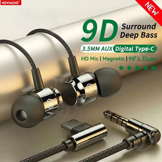 Metal Design Type C&3.5mm Wired Gamer Earphones 9D Stereo Sound Headsets Magnetic In-Ear Headphones For Samsung Handfree HD Call