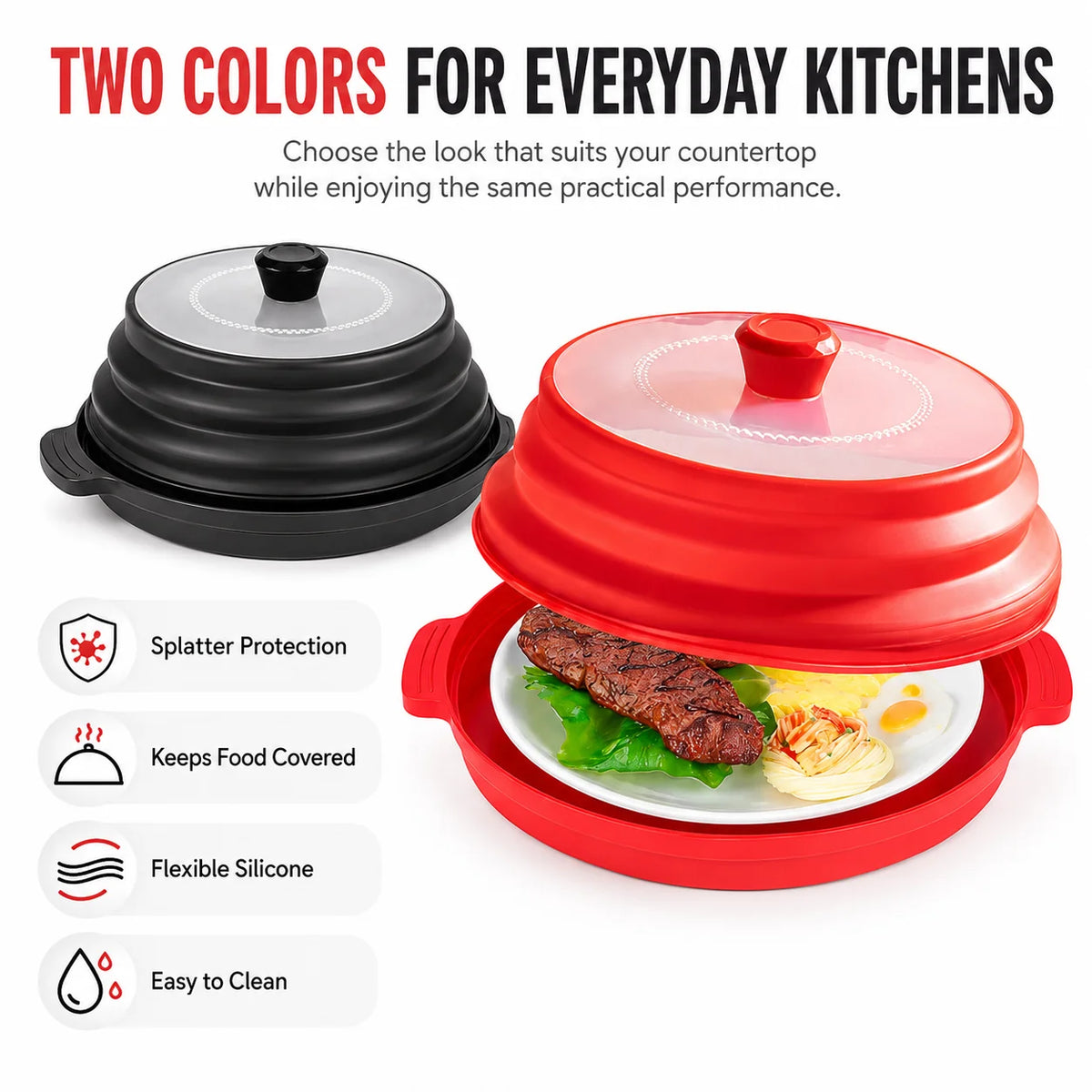 Uwhise 2-in-1 Microwave Splatter Cover for Food with Anti-Scald Base Plate Silicone Vented Collapsible Guard Lid Kitchen Gadgets