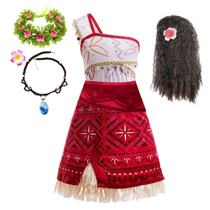 New Movie Moana 2 Dress for Girls Adventure Costume Girl Princess Fancy Clothes Children Vaiana Carnival Party Necklace Pig Set