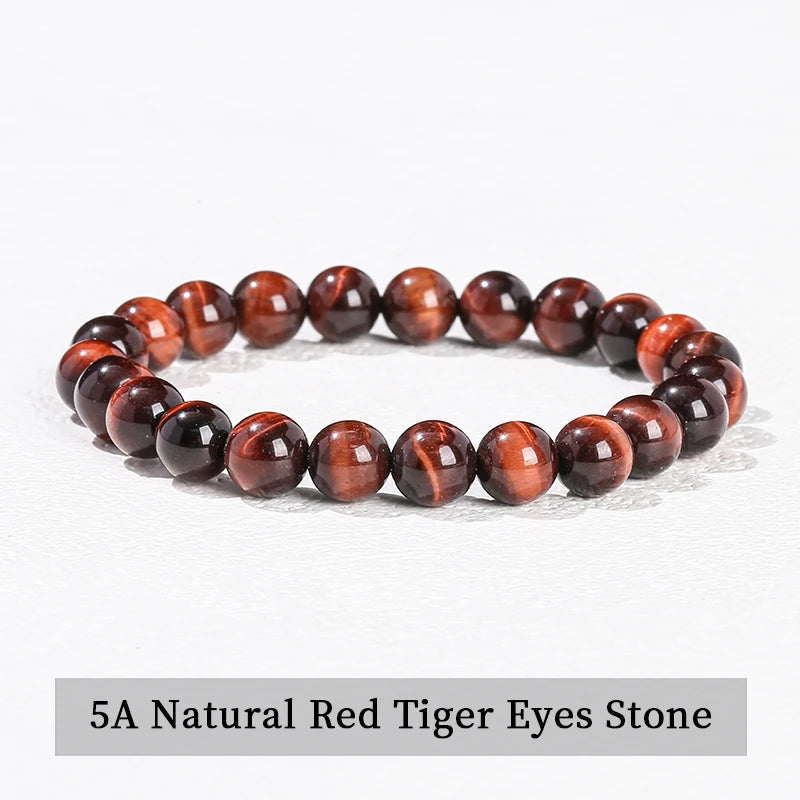 JD Natural Stone Beads Bracelet Amethyst Tiger Eye Crystal Quartz Agate Gem Beads Bangles Women Men Reiki Healling Jewelry Gift