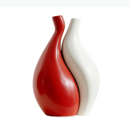 Ceramic Vase Two-piece Assembled Abstract Vase Orange Flowerpot Ceramic Handicraft Home Decoration Accessories Flower Vases
