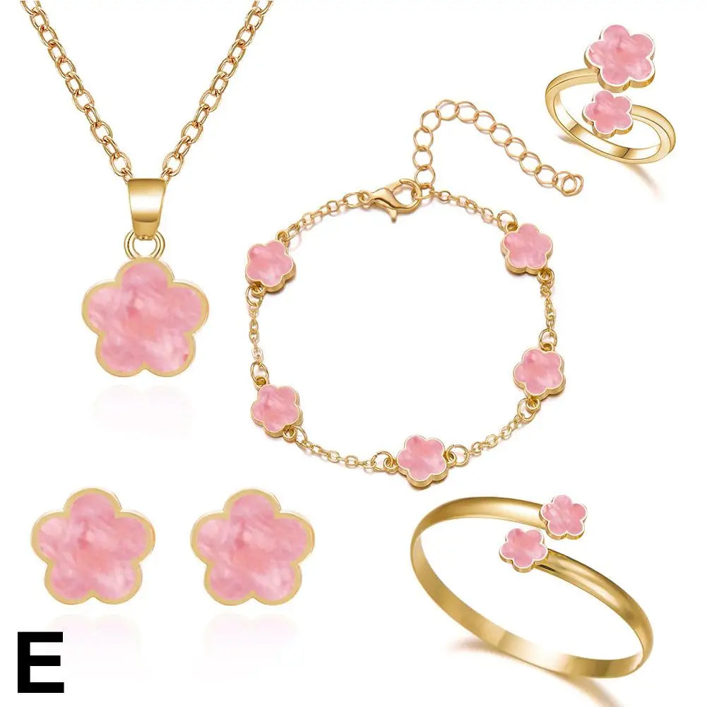 5 Pcs Set Jewelry Stainless Steel Five Leaf Clover Bracelets For Women Elegance French Niche Necklaces Bracelets Earrings