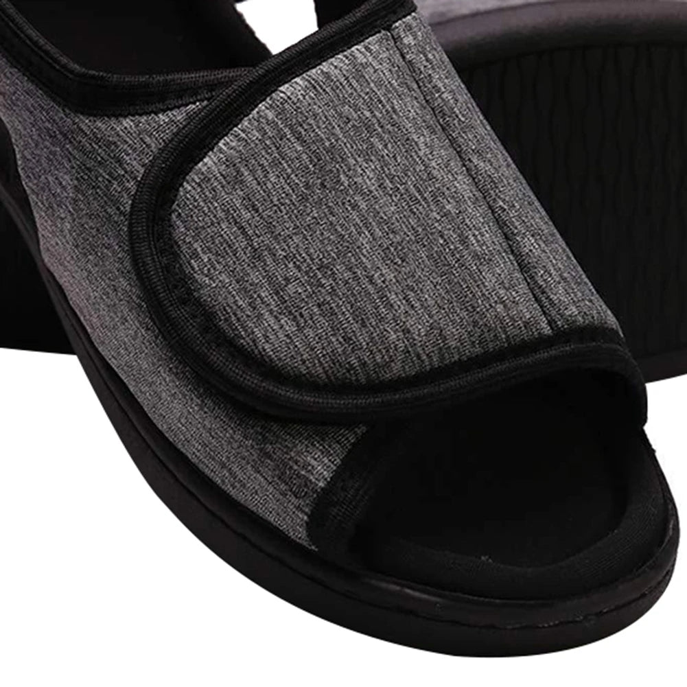 Hook and Loop Fastener Shoes Adjustable Edema House Shoes Breathable Wide Open Toe Sandals Non-Slip for Indoor Outdoor