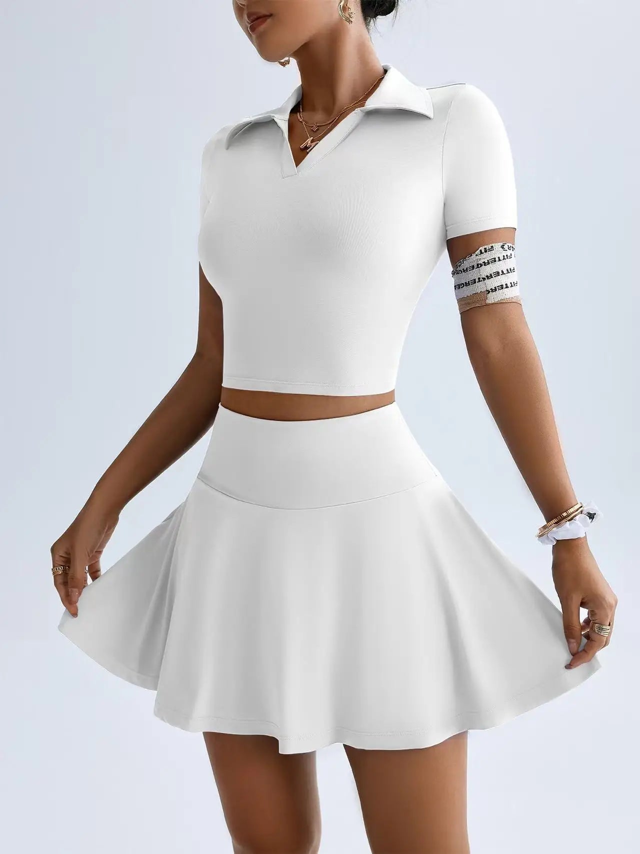 Summer Sports Outdoor Two-Piece Yoga Outfit for Women Golf Tennis Skirt Set, Summer Thin