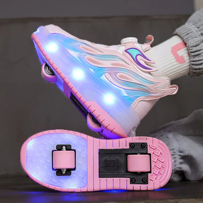 Children LED Flashing Luminous Two Wheels Roller Skate Shoes Kids Boys Girls Glowing Sport Sneaker Skateboard USB Charging Shoes