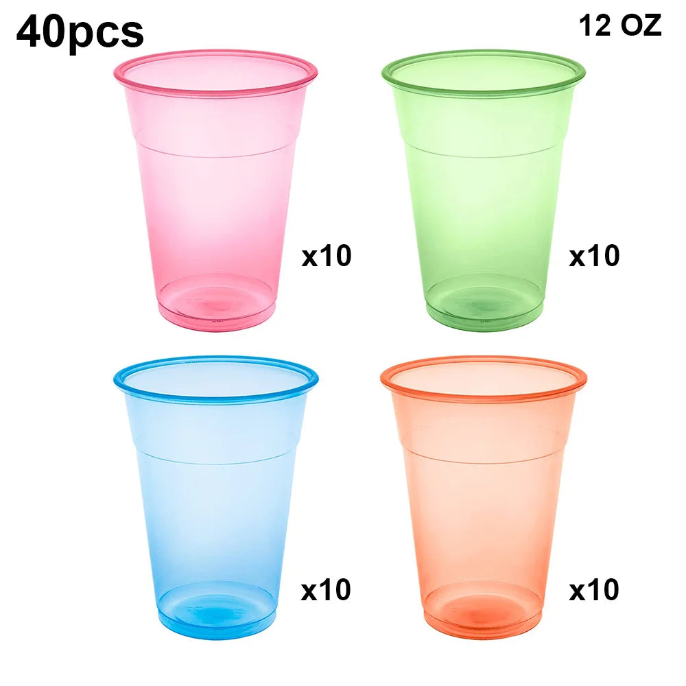 40pcs Neon Party Glass 12 OZ Disposable Glow Cups UV Black Light Reactive Neon Party Decoration Fluorescent Plastic Cup Supplies