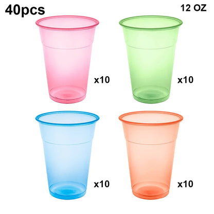 40pcs Neon Party Glass 12 OZ Disposable Glow Cups UV Black Light Reactive Neon Party Decoration Fluorescent Plastic Cup Supplies