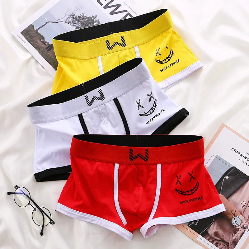 1/3/4 Pcs Mens Underwear Cotton Men Boxer Panties U-convex Man Breathable Underpants Sexy Comfort Male Boy Smiling Face Boxers