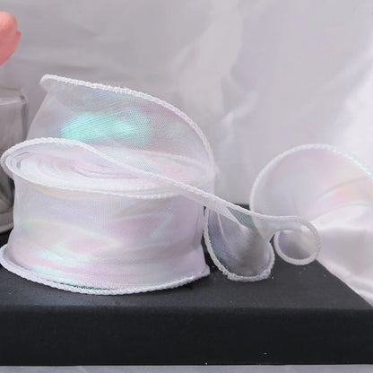 40mm 10Yards Fishtail Organza Ribbon Reflective Iridescent Wavy Edge Ribbon for Gift Wrapping DIY Bow Bouquet Voile Ribbons
