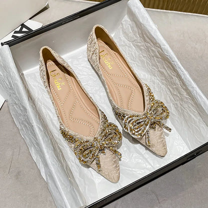 Plus Size 35-43 Women Shoes Flat Heel Wedding Party Shoes Square Toe Office Lady Shoes Pearls Crystal Diamonds Decoration