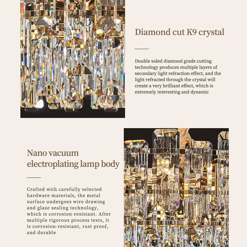 Loft Pendant Lighting Crystal Chandelier Ceiling for Dining Room Modern Led Ceiling Hanging Lamp for Living Room Villa