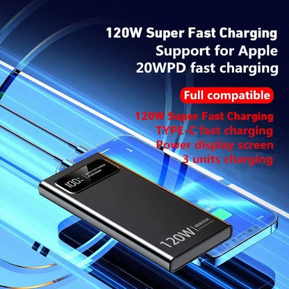 Lenovo 500000mAh Power Bank 120W High Capacity Digital Display Super Fast Charging Powerbank For iPhone Huawei Samsung 2026 New
