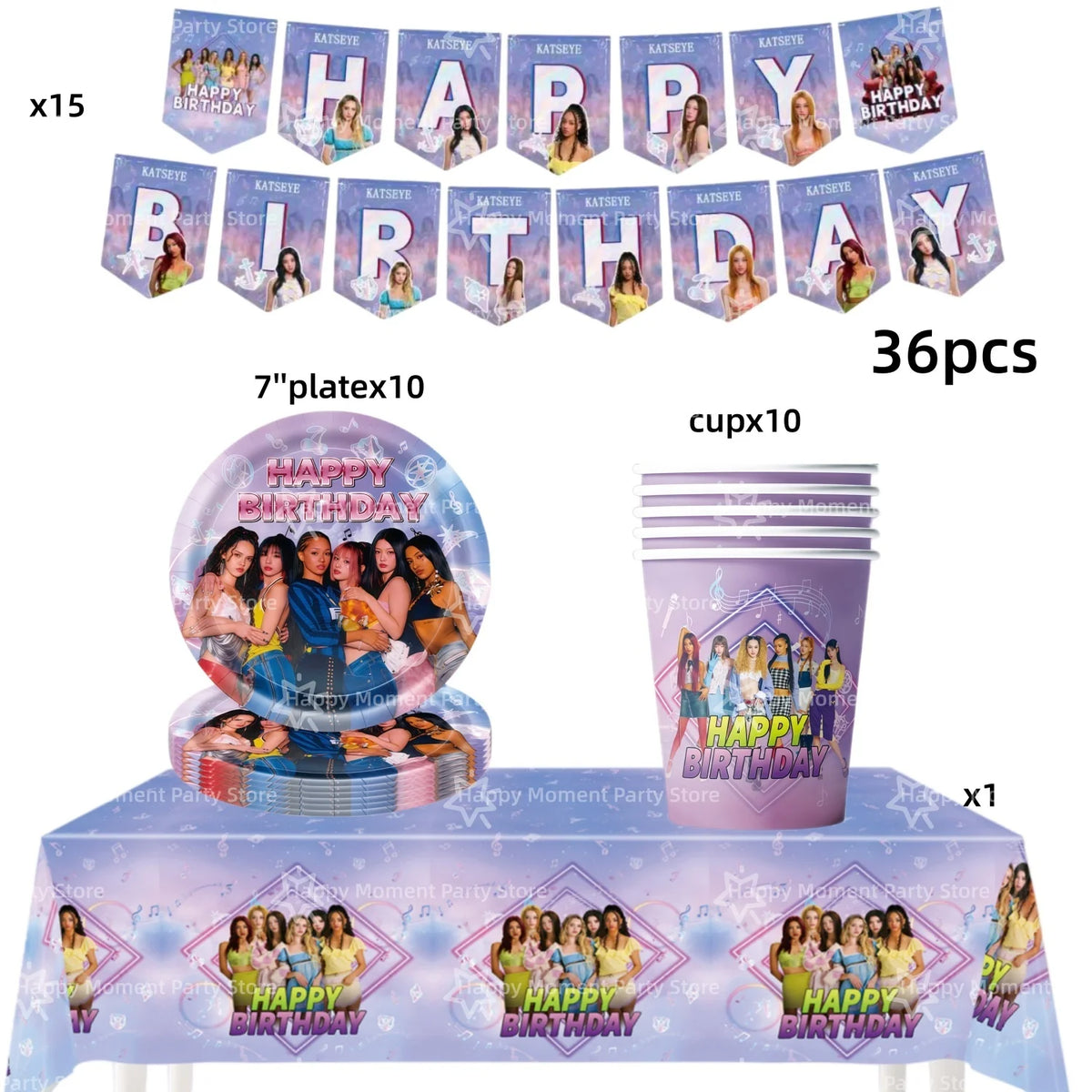 Kpop Katseye Party Decoration Tableware Tablecloth Cup Plate Napkin Sticker Bags Balloons Baby Shower Kpop Party Favors Supplies