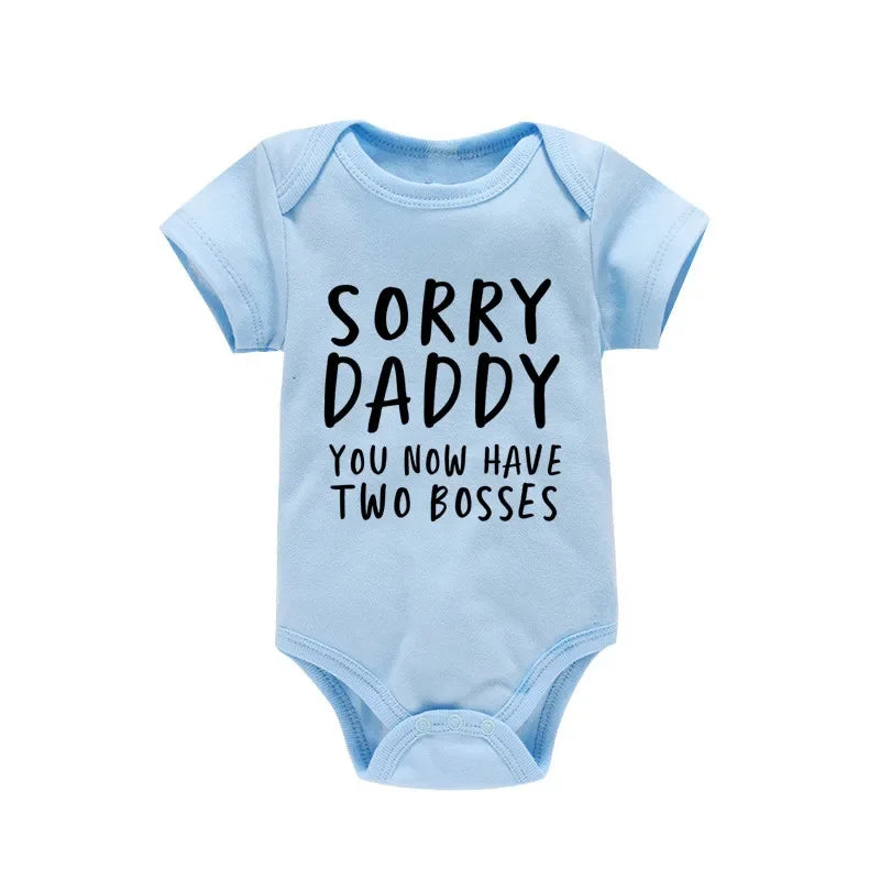 Sorry Daddy You Now Have Two Boss Print Newborn Baby Clothing Cotton Soft Bodysuit Summer Short Sleeve Baby Romper