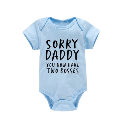 Sorry Daddy You Now Have Two Boss Print Newborn Baby Clothing Cotton Soft Bodysuit Summer Short Sleeve Baby Romper