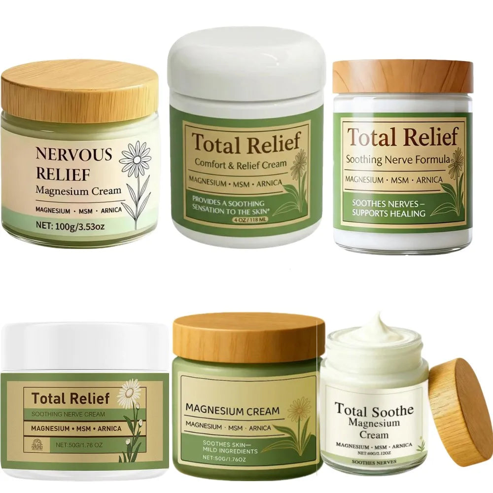 Total Relief Magnesium Body Cream, Nerve-Soothing Formula with MSM & Arnica for Daily Moisturizing & Skin Comfort Not Greasy