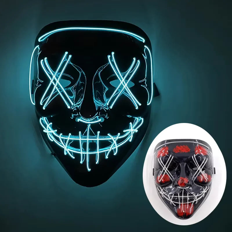 Wireless LED Neon Purge Mask & Fiber Optic Gloves, Scary Glow In Dark Mask for Halloween Carnival Cosplay Bar Birthday Party