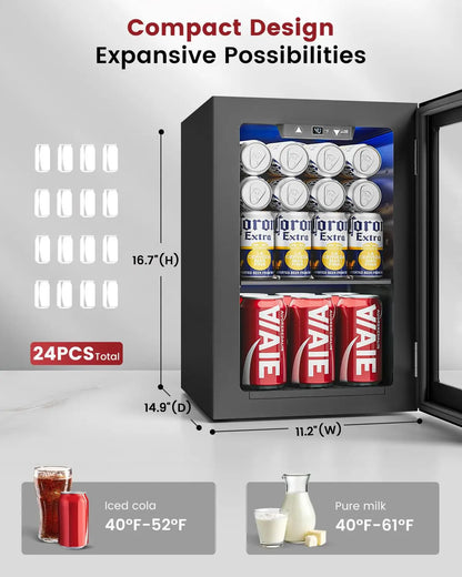 24 Cans Beverage Refrigerator Cooler - Mini Fridge with Digital Temperature Control, Soda Wine Beer Drink Fridge -, Custom
