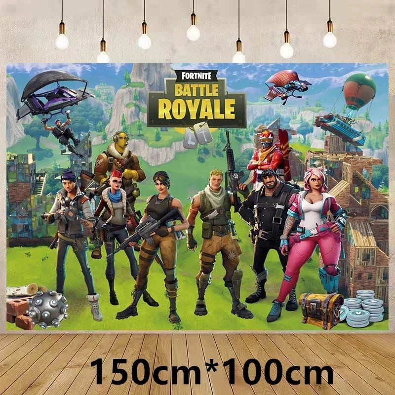 Fortnite Balloons Happy Birthday Banner Shooting Game Party Decoration Alpaca Llama Disposable Tableware Background Cake Topper