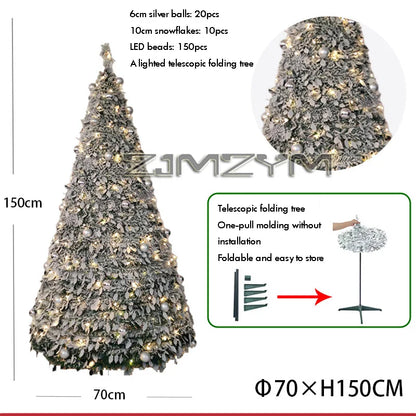 150CM Foldable Christmas Tree with Decorative Lights EU UK US Plug PVC Material for Dining Rooms Christmas Gifts