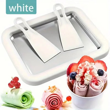 Instant Rolled Ice Cream Pan with Scraper, DIY Frozen Yogurt Sorbet Stir Fry Ice Making Machine
