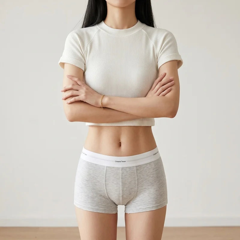 Women Cotton Boyshort Panties Letter Wide Waistband Mid Waist Breathable Soft Comfortable Ladies Underwear