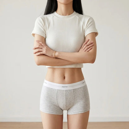 Women Cotton Boyshort Panties Letter Wide Waistband Mid Waist Breathable Soft Comfortable Ladies Underwear