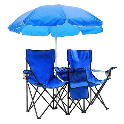 Camping Furnishings Folding Camping Outdoor Picnic Double Chair with Umbrella Table Cooler Beach New