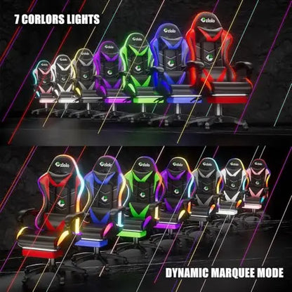 Gaming Chair, Racing Style RGB LED Lights Gaming Chairs for Adults and Kids, Lumbar Massager Gamer Chair, High Back