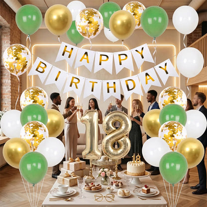 21/30/40/50/60/70th Birthday Green Gold Balloons Set Birthday Banner Party Background Decoration Adults 40inch Number Foil Ball