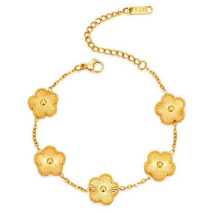 14K Gold Plated Stainless Steel Necklace Woman Five Leaf Petals Double