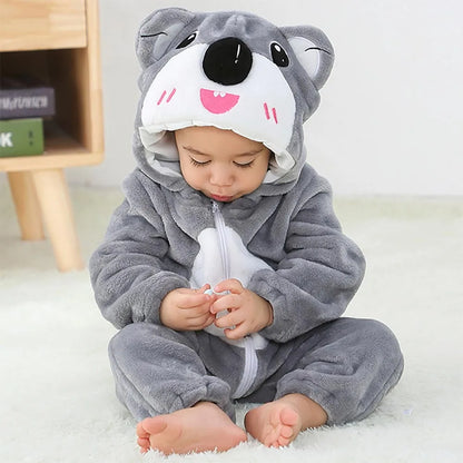 Cartoon Flannel Baby Rompers Unicorn Rabbit Dinosaur Pajamas Cotton Baby Boy Girls Animal Costume Baby Jumpsuit Kigurumi Outfits