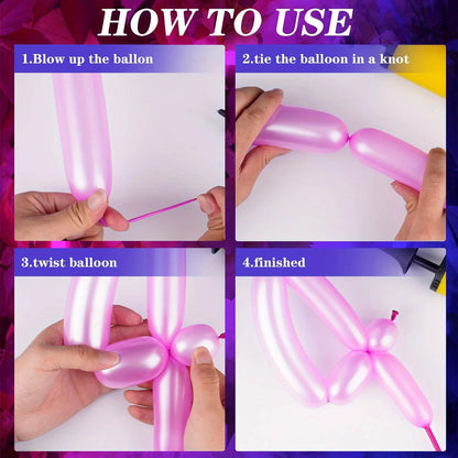 100pcs Neon Glow Long Balloons Backlight Reactive Fluorescent Colorful Long Latex Balloons DIY Twisting Birthday Wedding Party