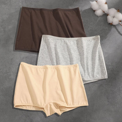 FINETOO 3PCS Women Seamless Cotton Boxer Short Solid Color High Rise Elastic Underwear Female Breathable Boyshorts Sexy Lingerie