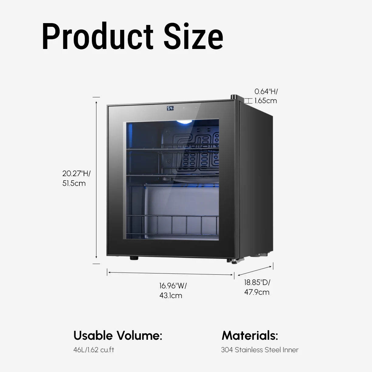 46L Single Zone Wine Cooler, Freestanding Compressor Wine Refrigerator 37-65°F Digital Temp Control Quiet 42dB Wine Storage Cabinet for Home Bar
