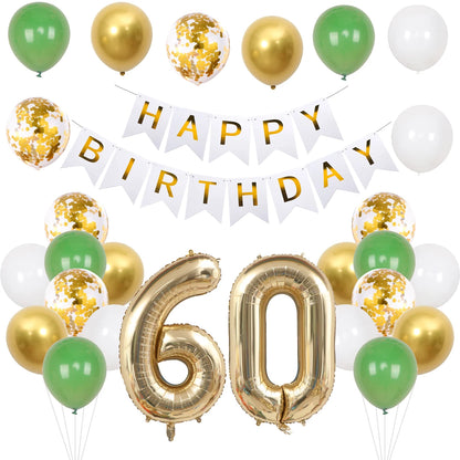 21/30/40/50/60/70th Birthday Green Gold Balloons Set Birthday Banner Party Background Decoration Adults 40inch Number Foil Ball