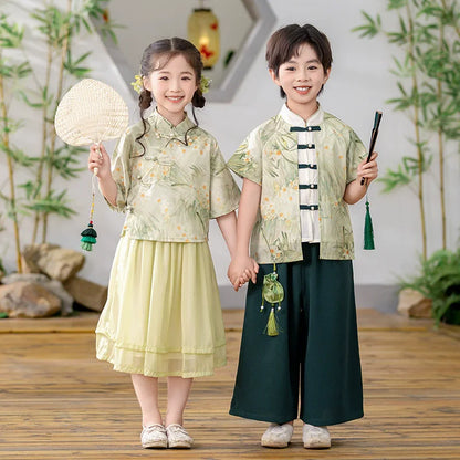 Fashion Hanfu Girl Suit Tang Costume Summer Chinese Style Boy Set Children's Sets Casual Kids Clothes Performance Baby Outfit