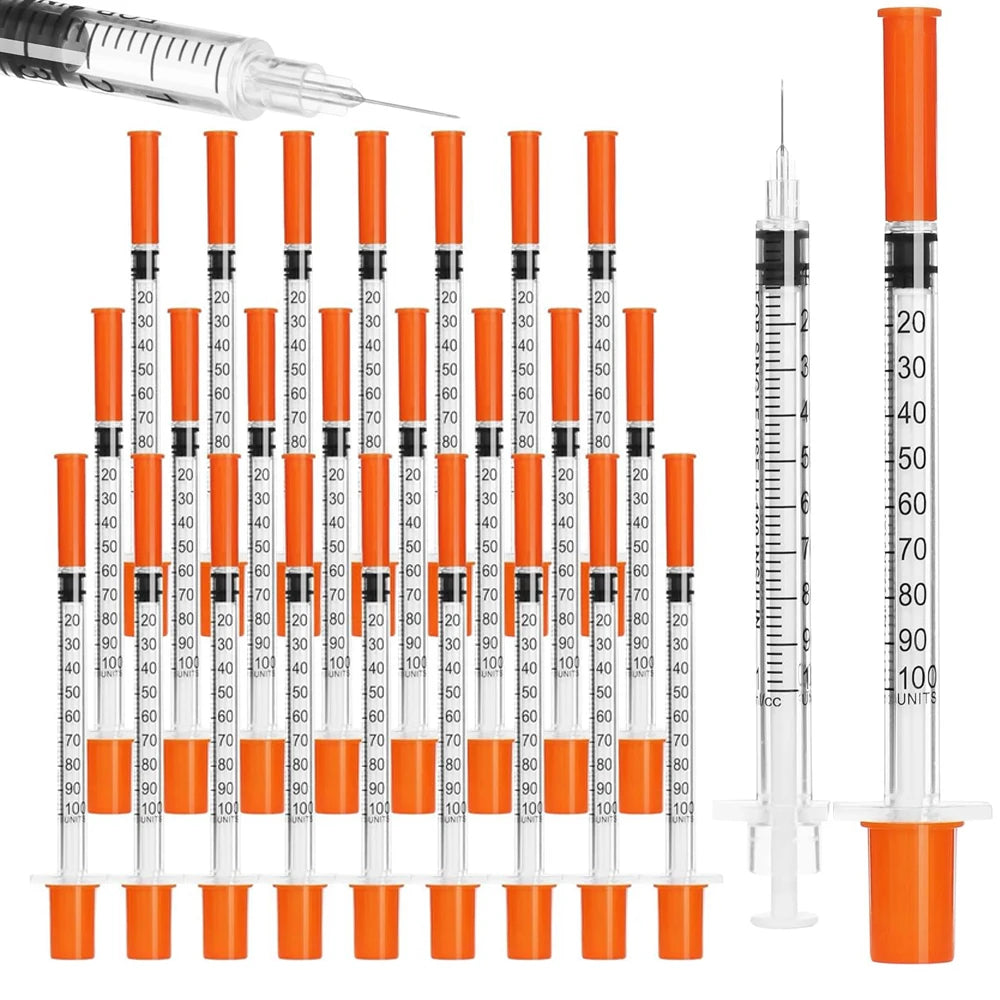 100Pcs 1ml Sterile Insulin Syringe, Individually Wrapped Plastic Syringe for Pet Veterinary Lab Industrial Dispensing