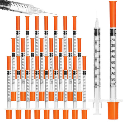 100Pcs 1ml Sterile Insulin Syringe, Individually Wrapped Plastic Syringe for Pet Veterinary Lab Industrial Dispensing